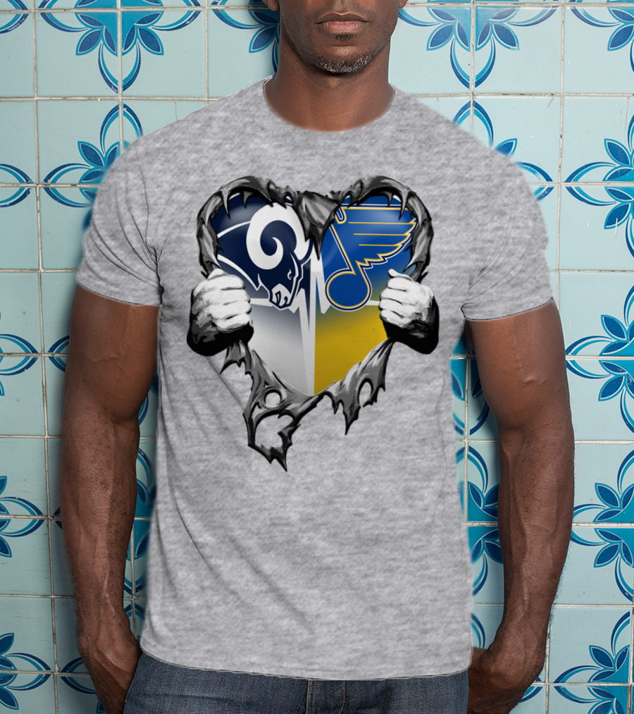 St. Louis Rams And Blues Heart Torn T-Shirt
