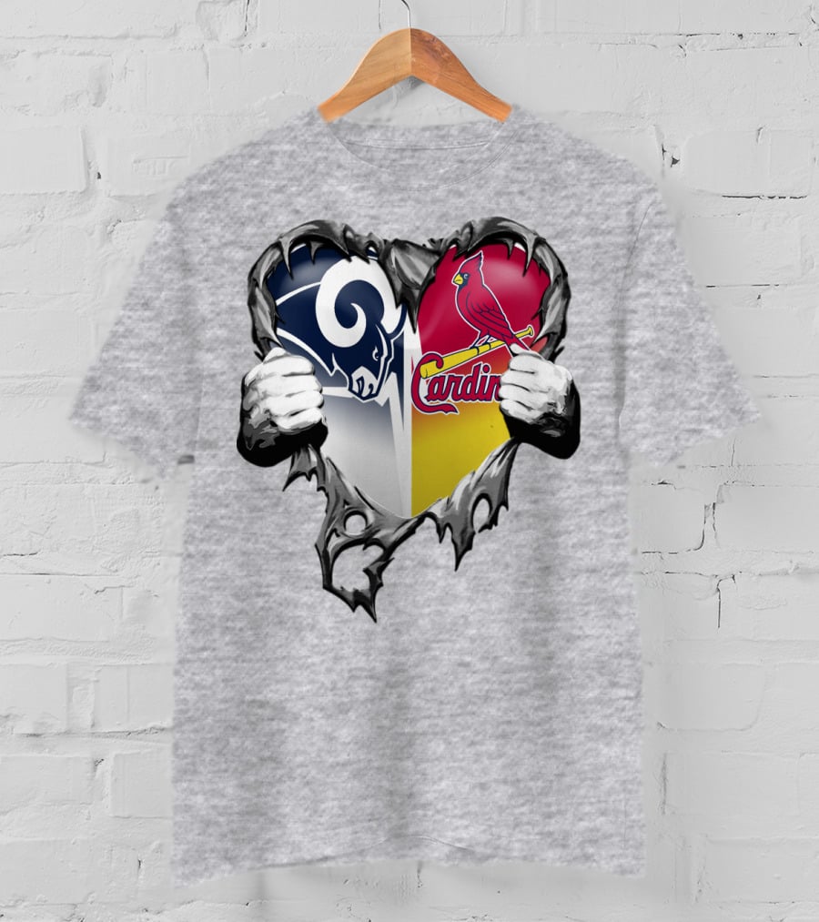 Rams Cardinals Heart Rip Combo T-Shirt
