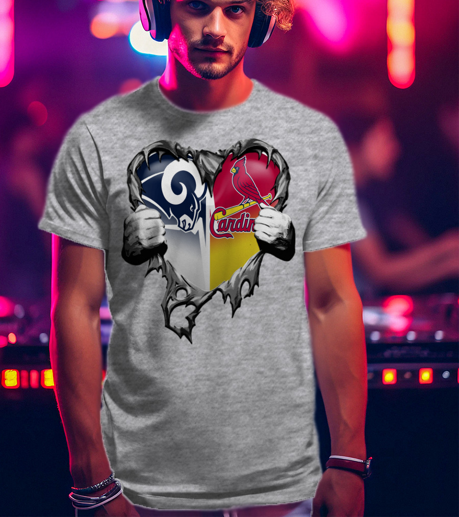 Rams Cardinals Heart Rip Combo T-Shirt