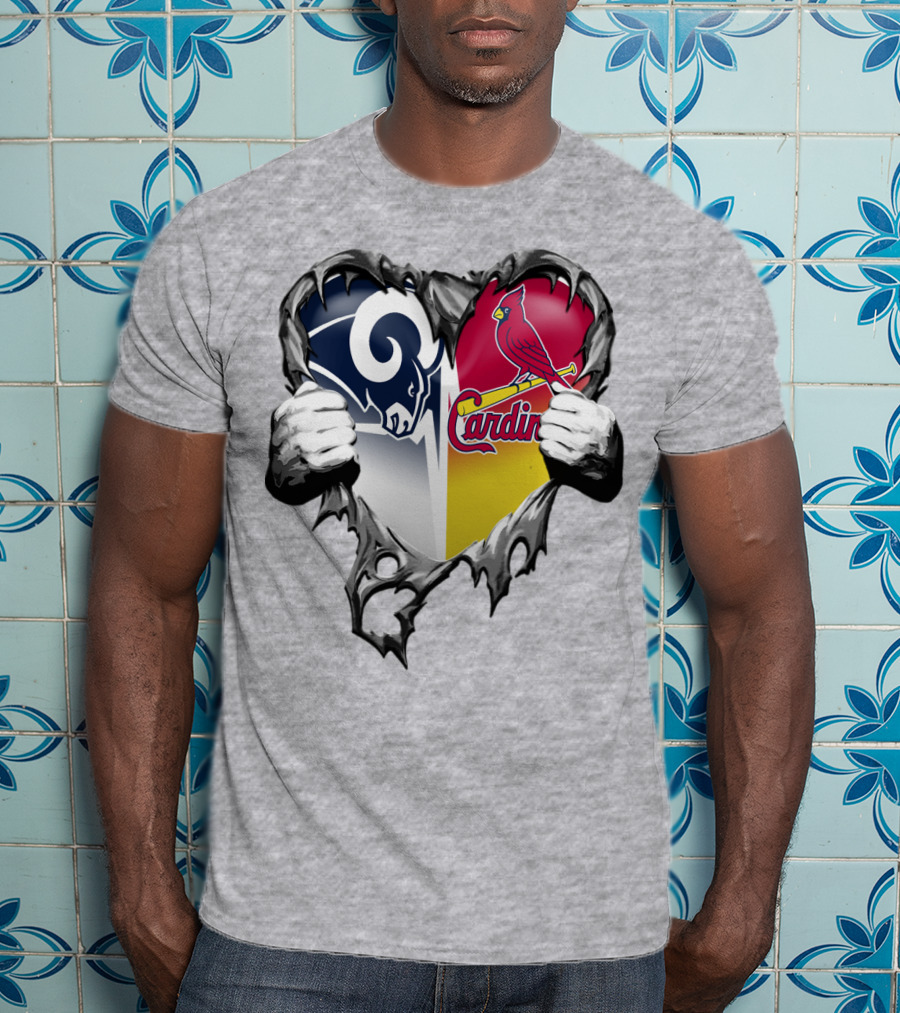 Rams Cardinals Heart Rip Combo T-Shirt