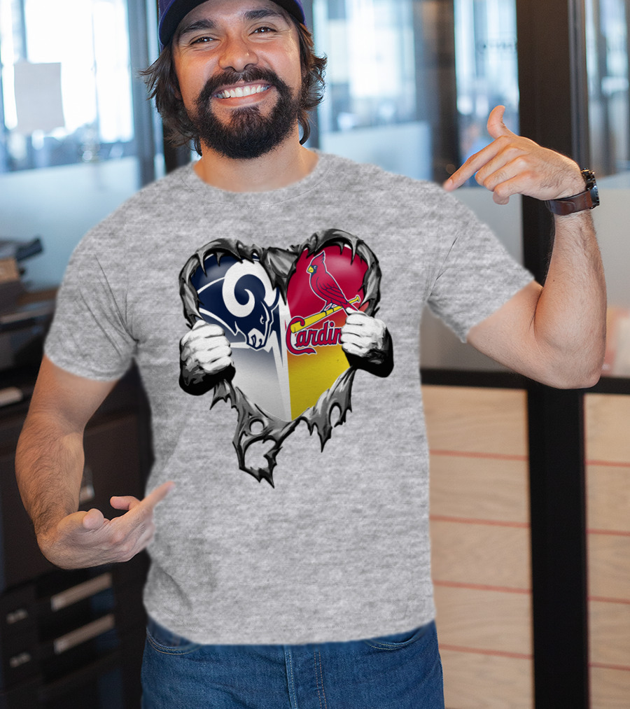 Rams Cardinals Heart Rip Combo T-Shirt