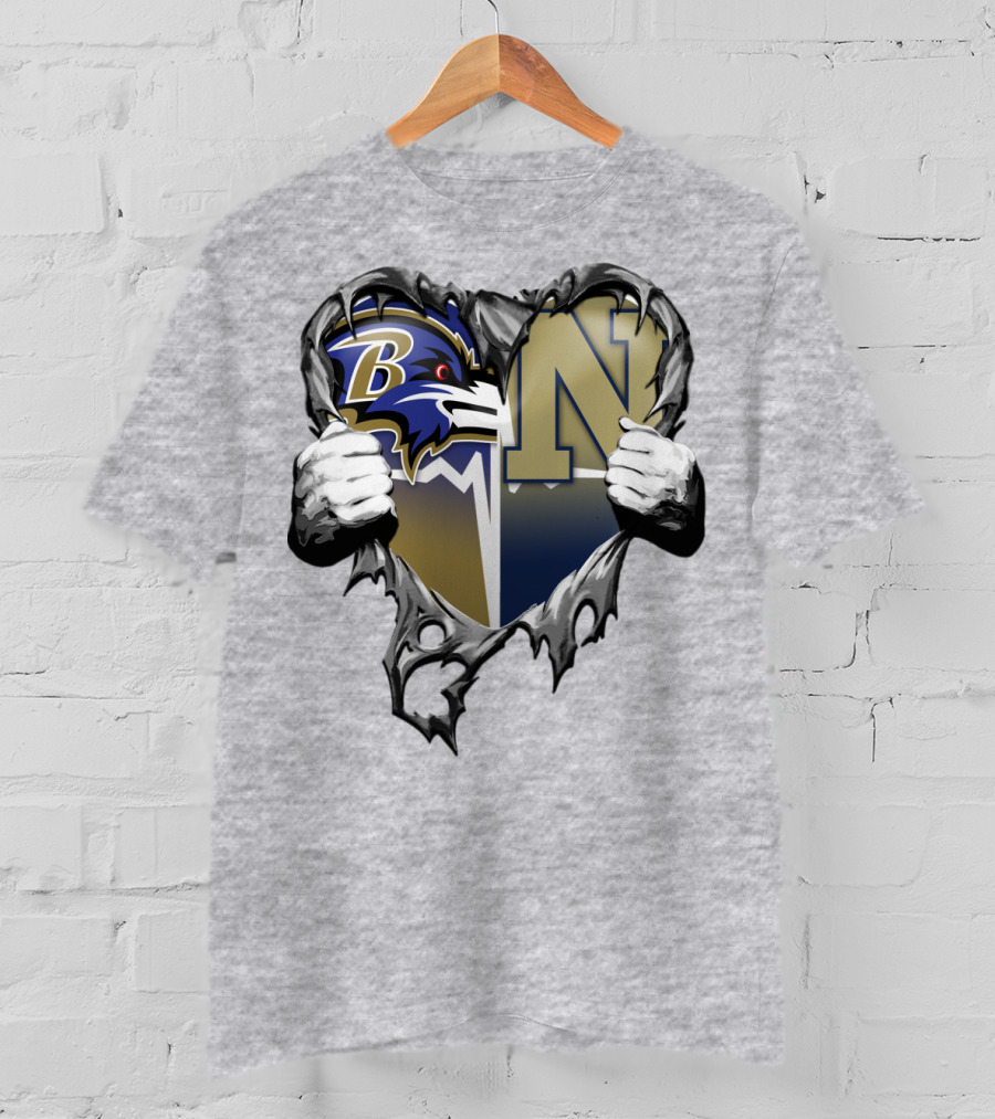 Baltimore Ravens Navy Midshipmen Heart T-Shirt