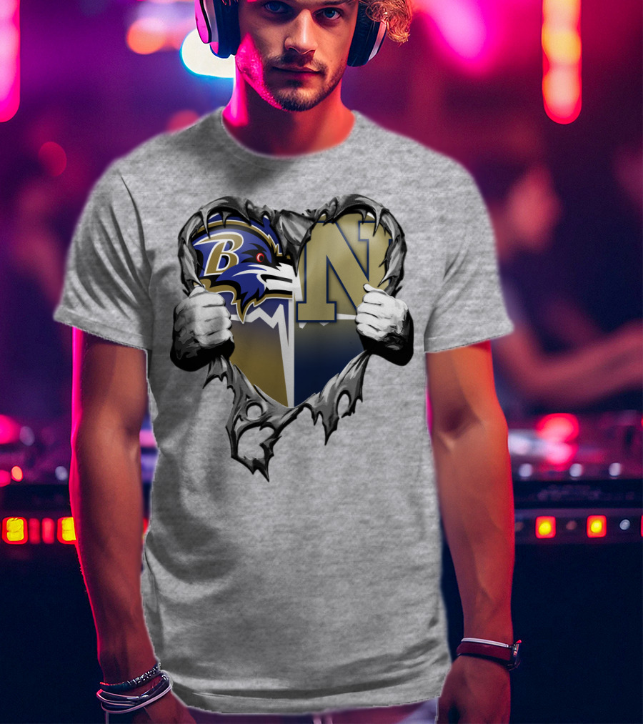 Baltimore Ravens Navy Midshipmen Heart T-Shirt