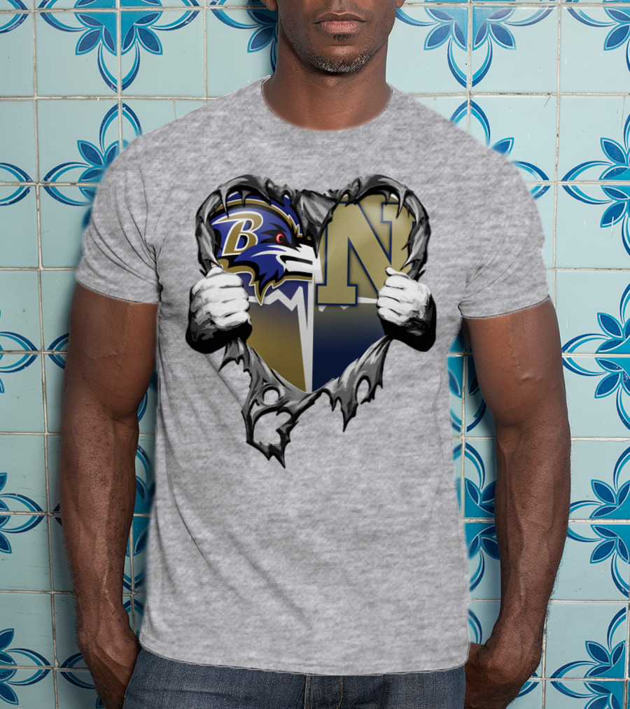 Baltimore Ravens Navy Midshipmen Heart T-Shirt
