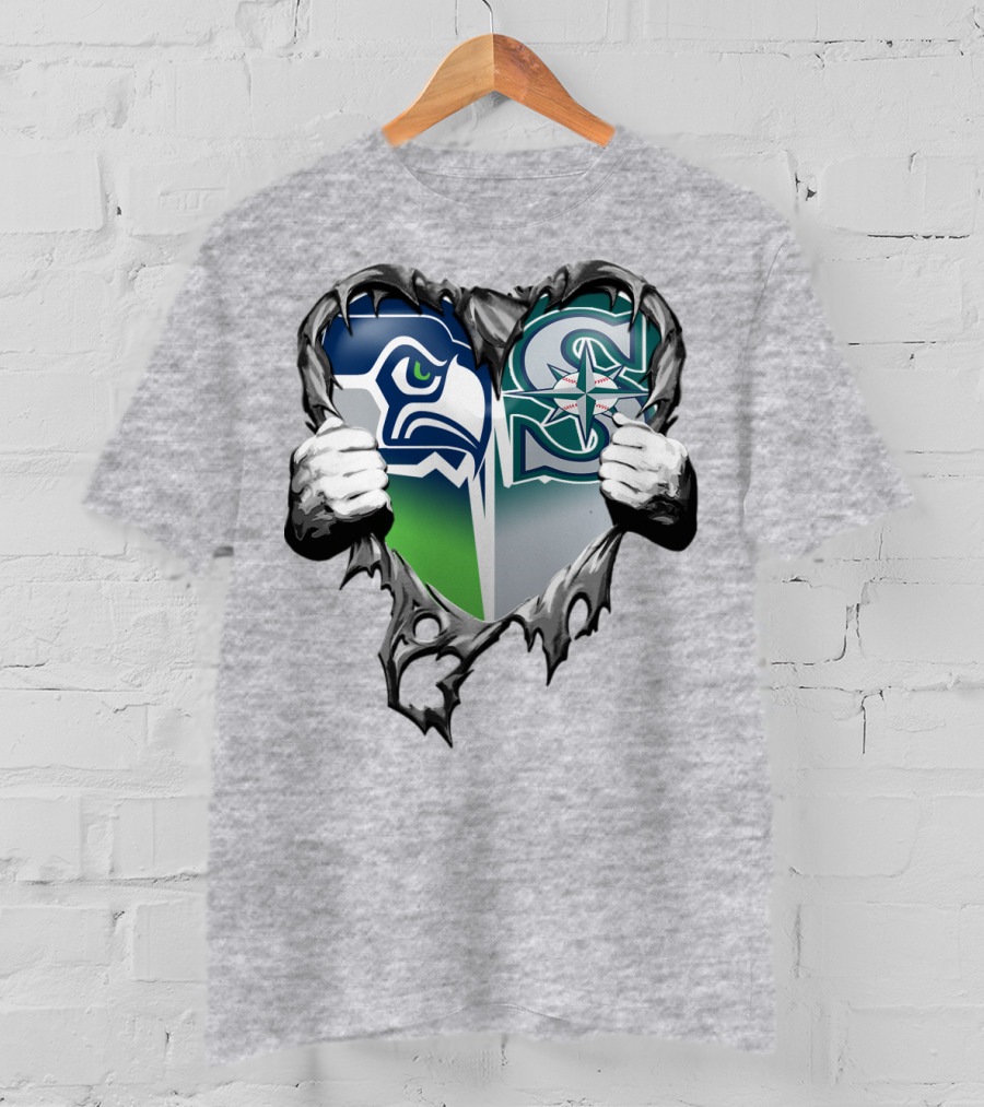 Seahawks Mariners Heart Hands Logo Fusion T-Shirt
