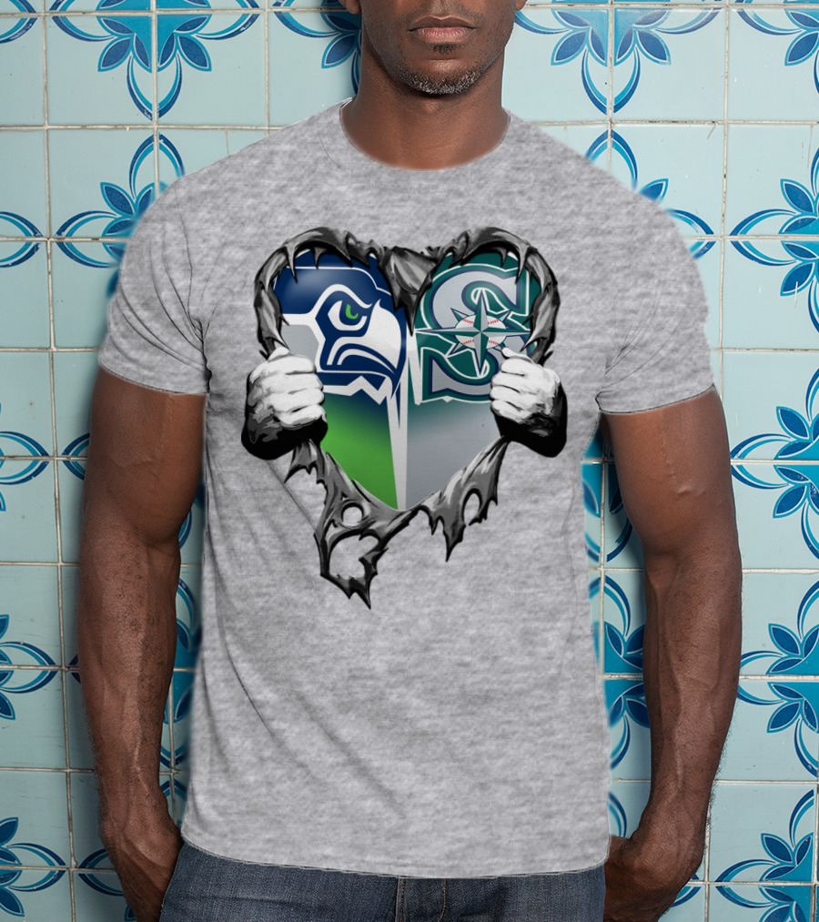 Seahawks Mariners Heart Hands Logo Fusion T-Shirt