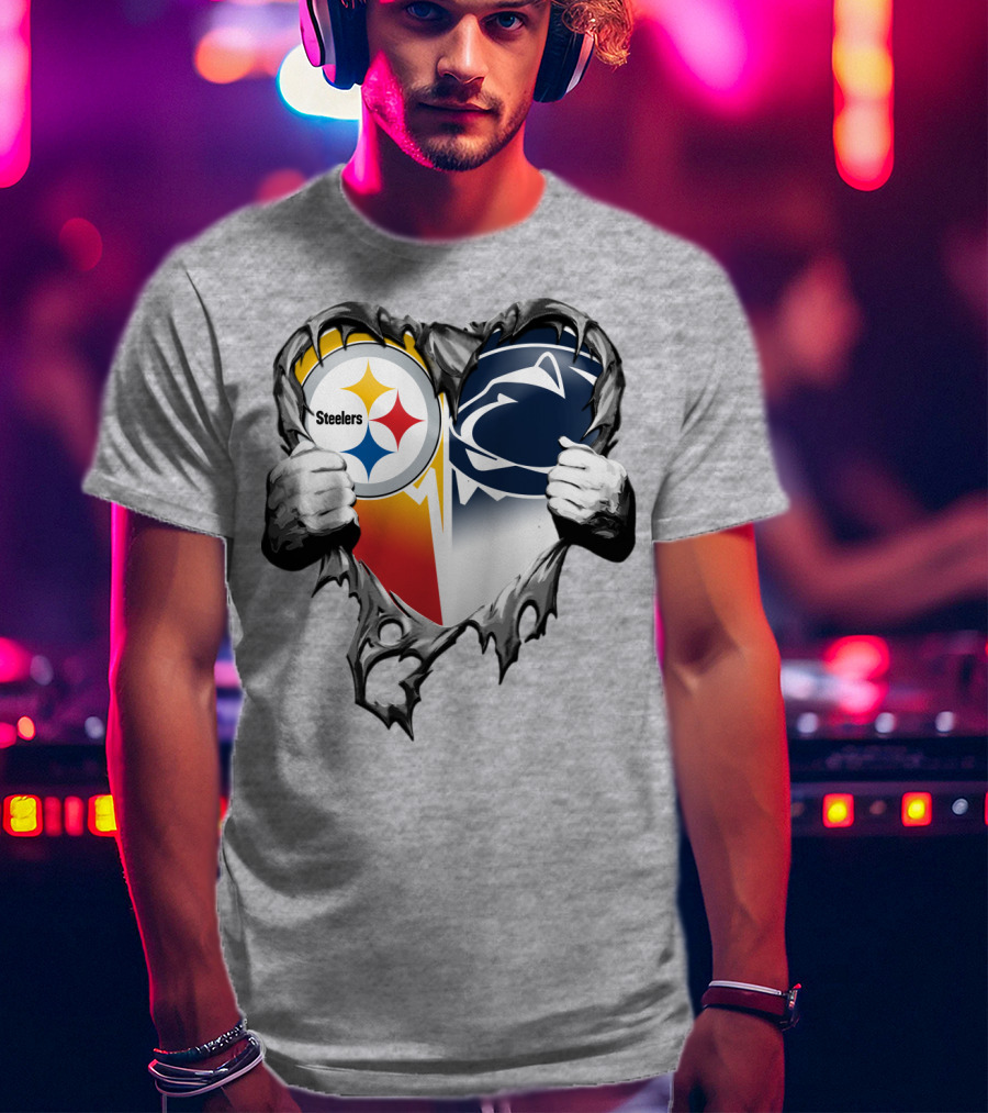Steelers Penn State Heart Logo Hands T-Shirt