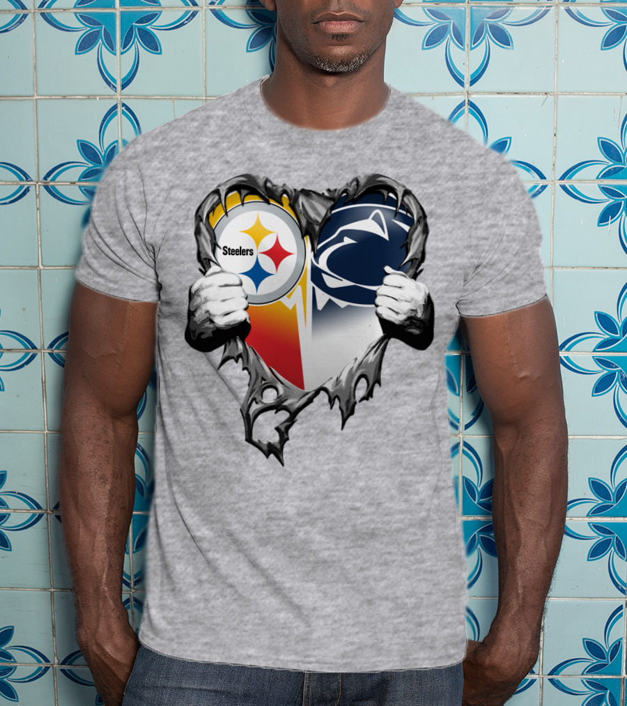 Steelers Penn State Heart Logo Hands T-Shirt