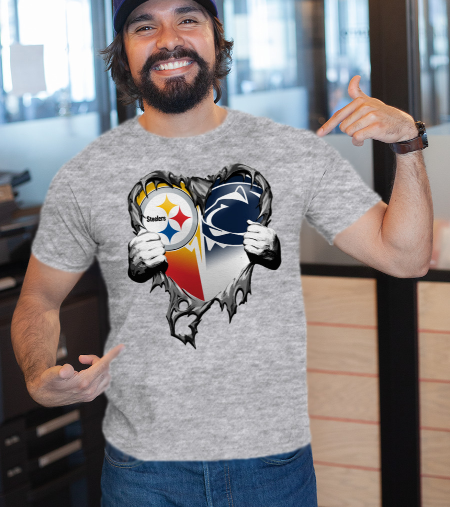 Steelers Penn State Heart Logo Hands T-Shirt