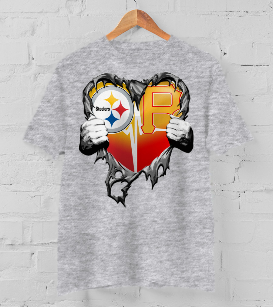 Steelers Pirates Heart Logo Fusion T-Shirt