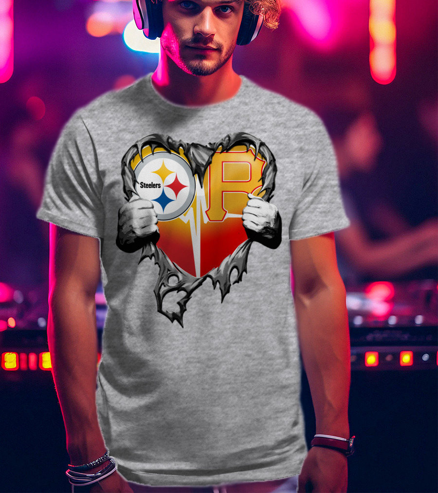 Steelers Pirates Heart Logo Fusion T-Shirt