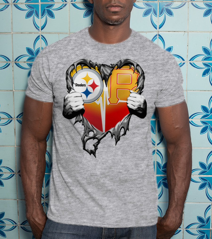 Steelers Pirates Heart Logo Fusion T-Shirt