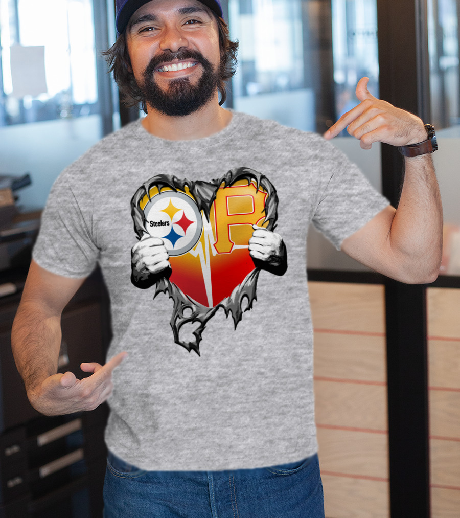 Steelers Pirates Heart Logo Fusion T-Shirt