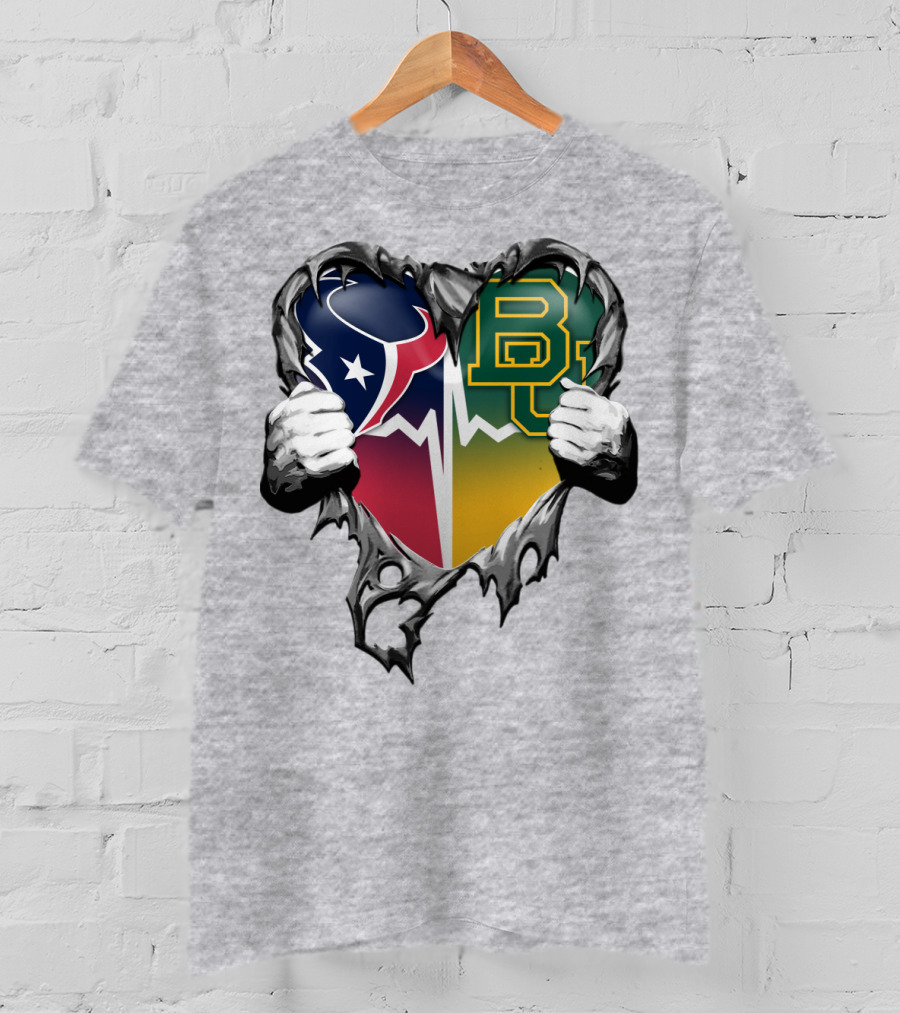 Houston Texans Baylor Bears Heart Rip T-Shirt