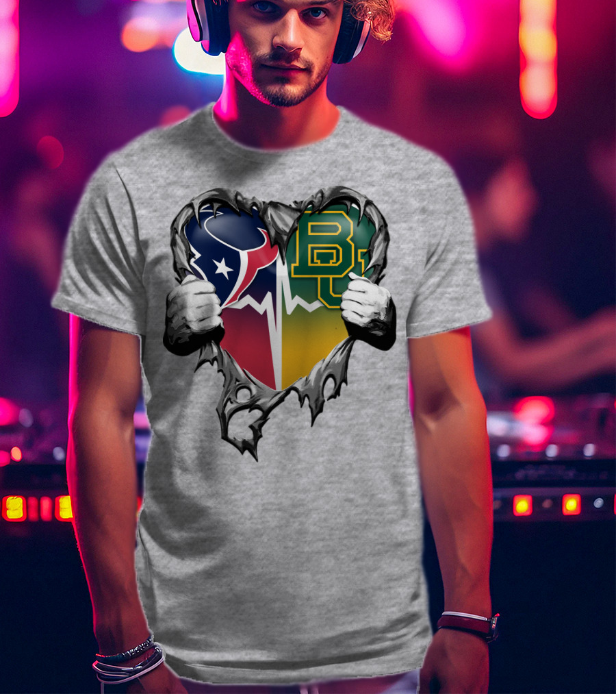 Houston Texans Baylor Bears Heart Rip T-Shirt