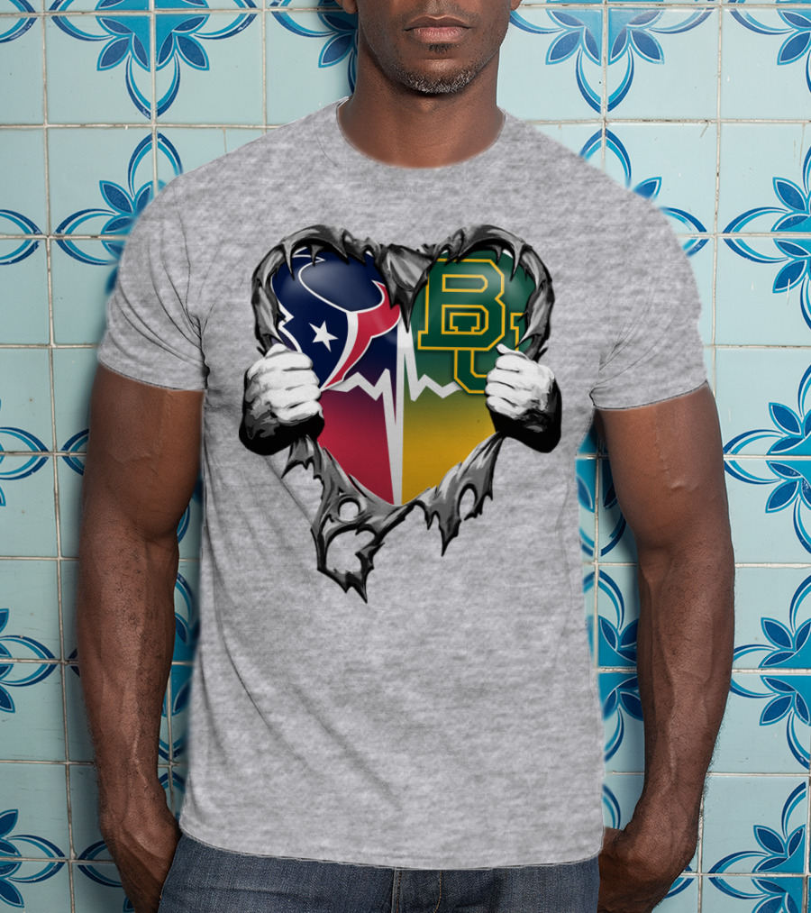 Houston Texans Baylor Bears Heart Rip T-Shirt