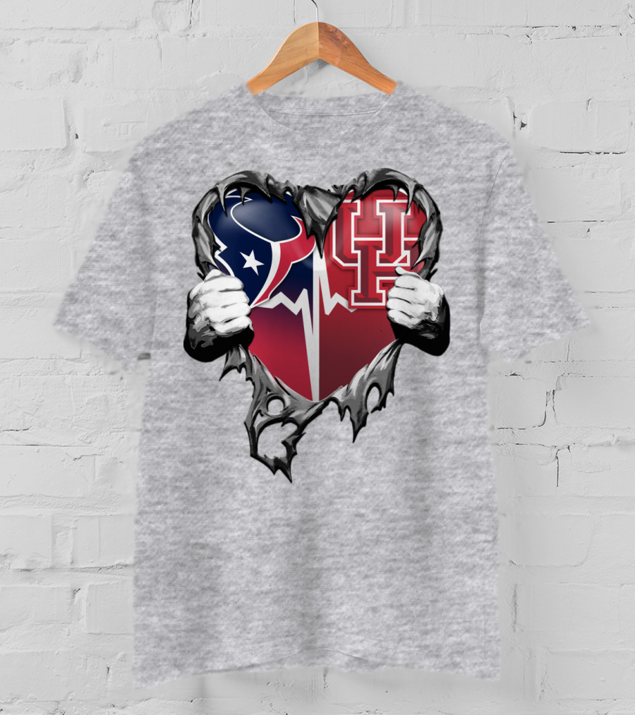 Houston Texans Uh Cougars Heart Teardown T-Shirt