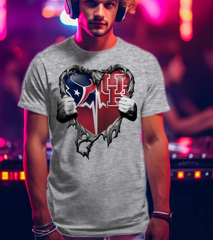 Houston Texans Uh Cougars Heart Teardown T-Shirt