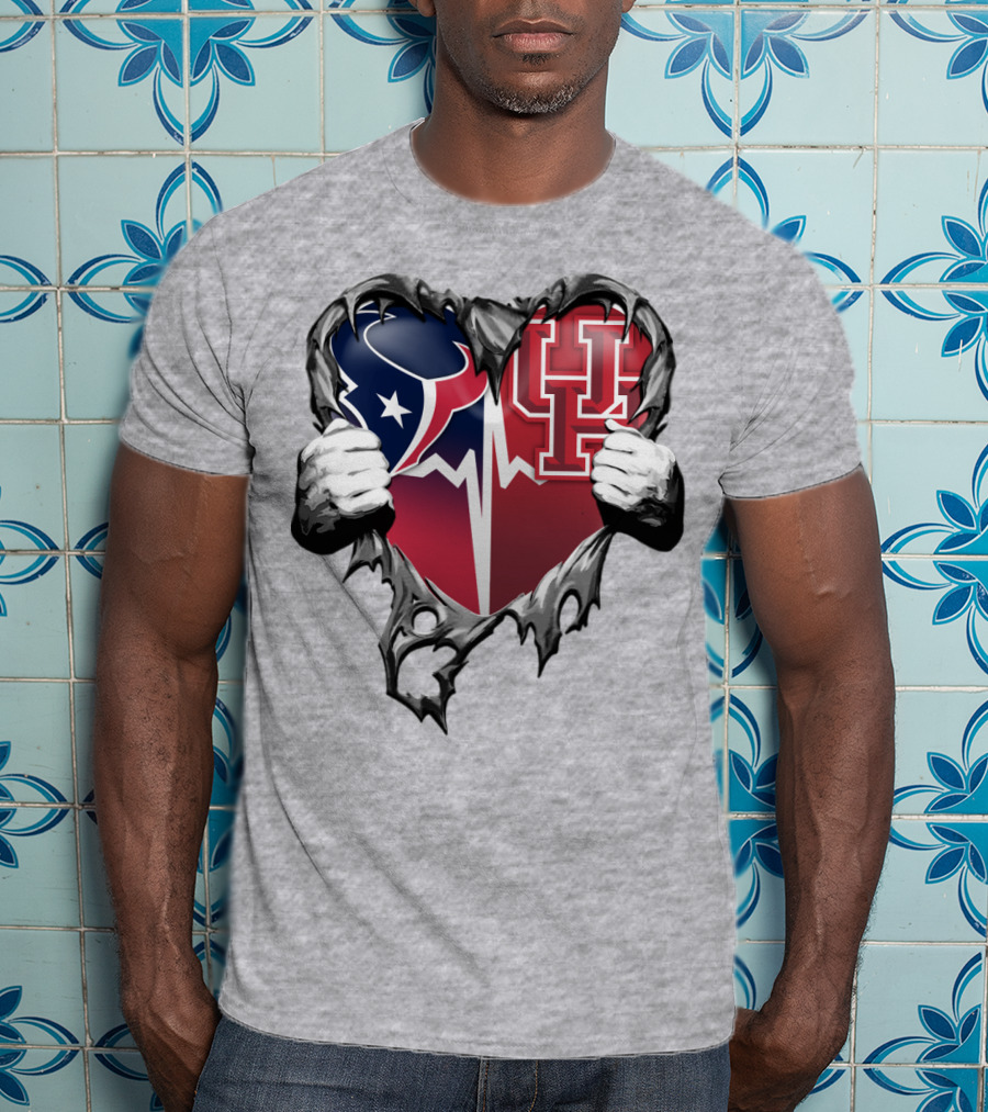 Houston Texans Uh Cougars Heart Teardown T-Shirt