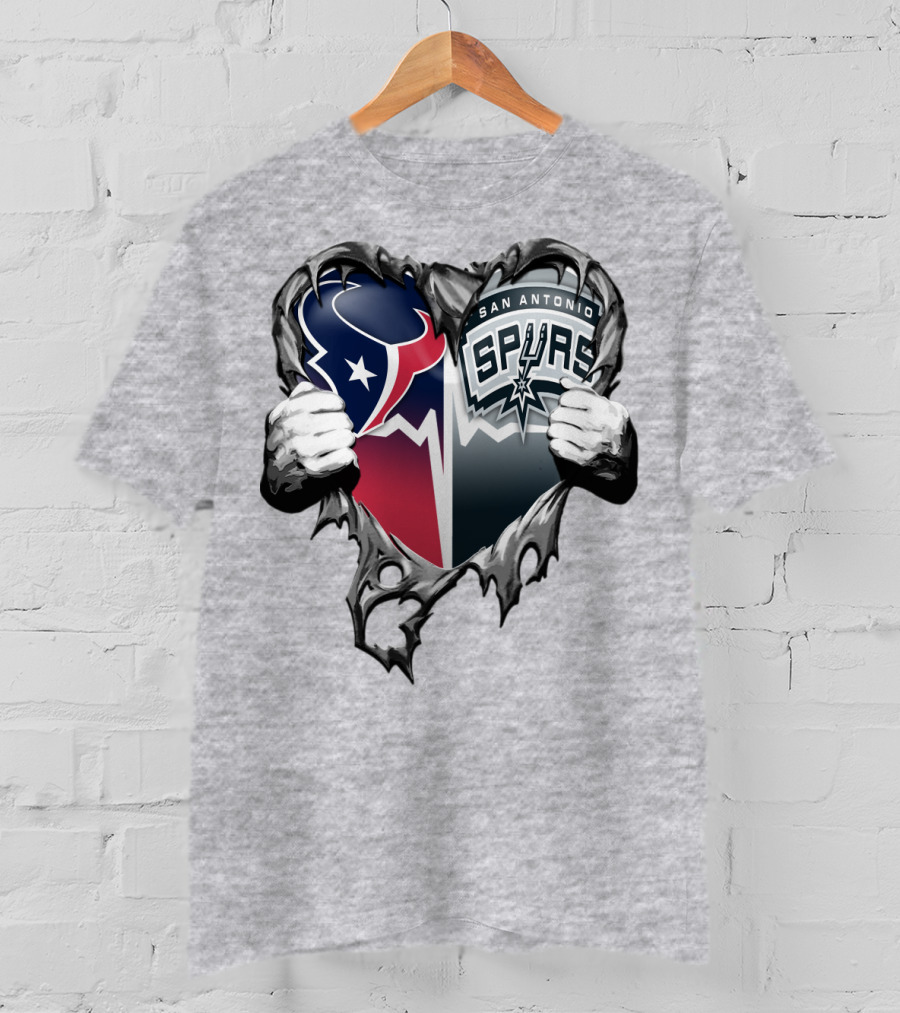 Houston Texans San Antonio Spurs Heart Design Xatt119 T-Shirt