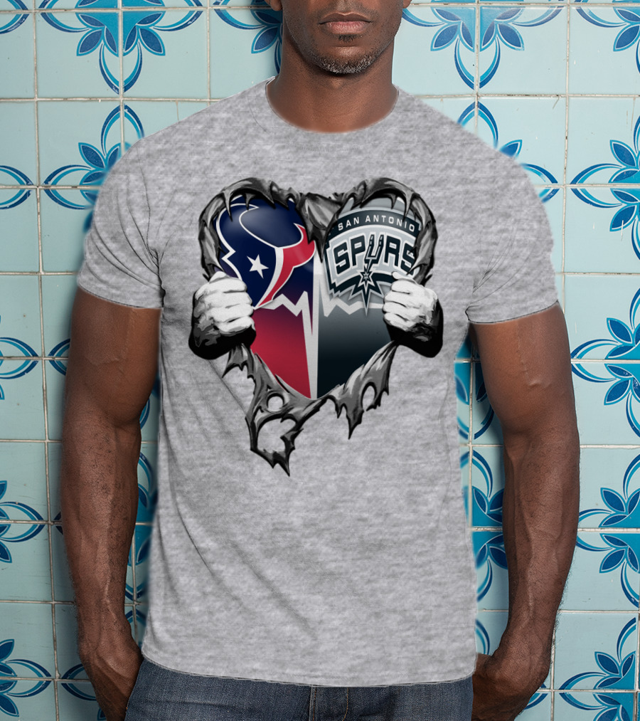 Houston Texans San Antonio Spurs Heart Design Xatt119 T-Shirt