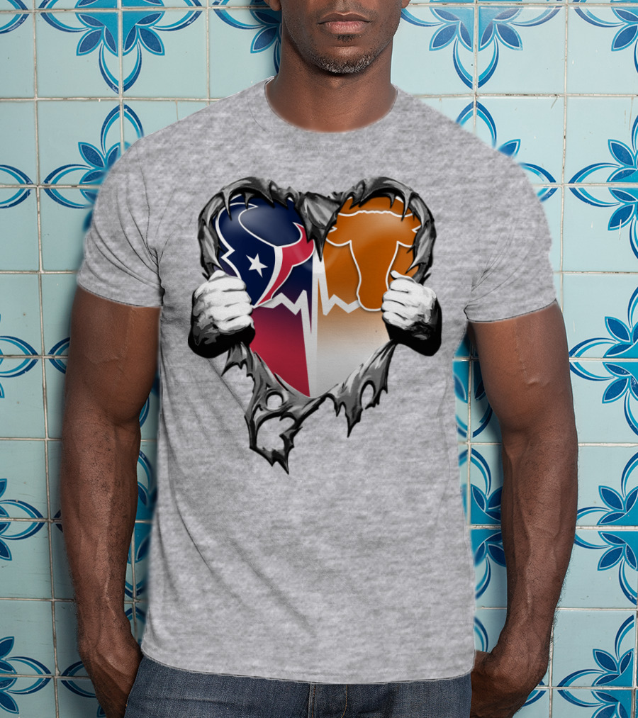 Houston Texans Dallas Cowboys Split Heart T-Shirt