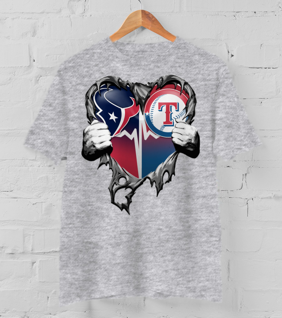 Houston Texans And Texas Rangers Heart T-Shirt