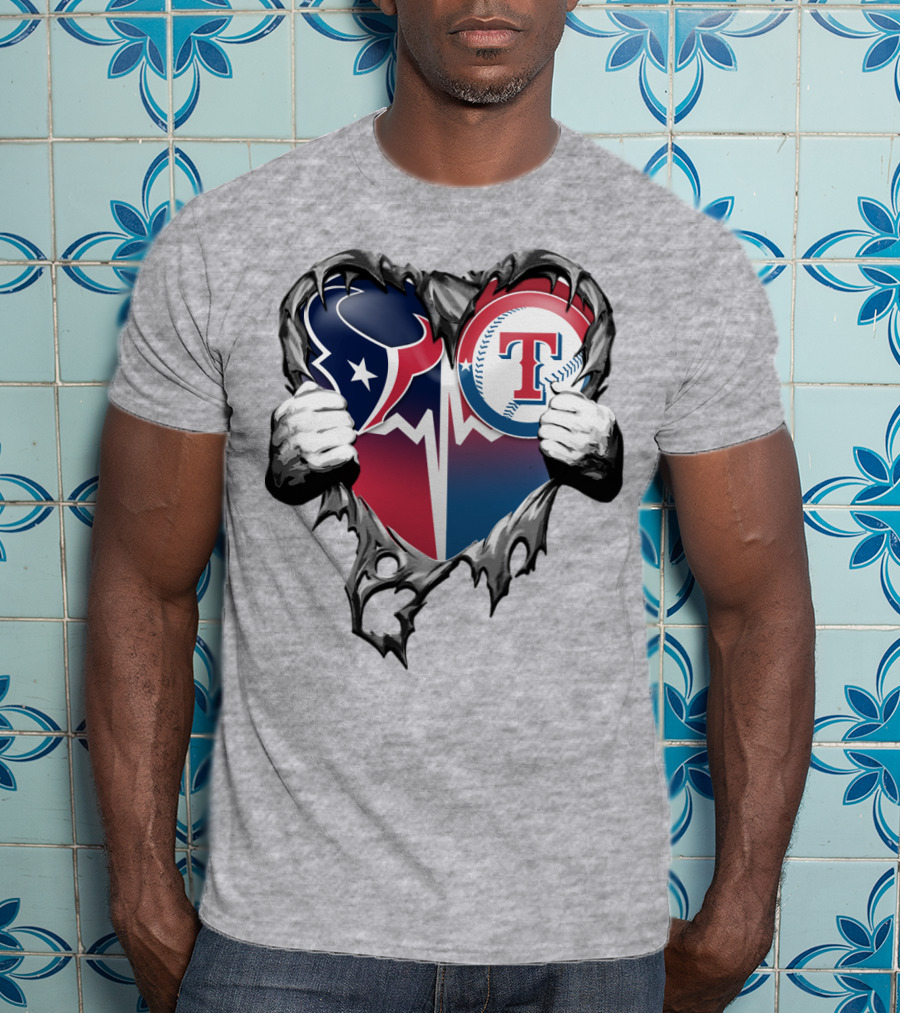 Houston Texans And Texas Rangers Heart T-Shirt