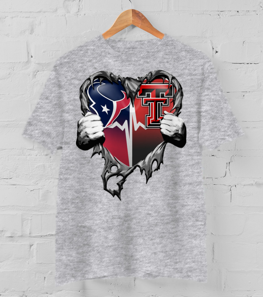 Houston Texans Texas Tech Heart Logo Peeling T-Shirt