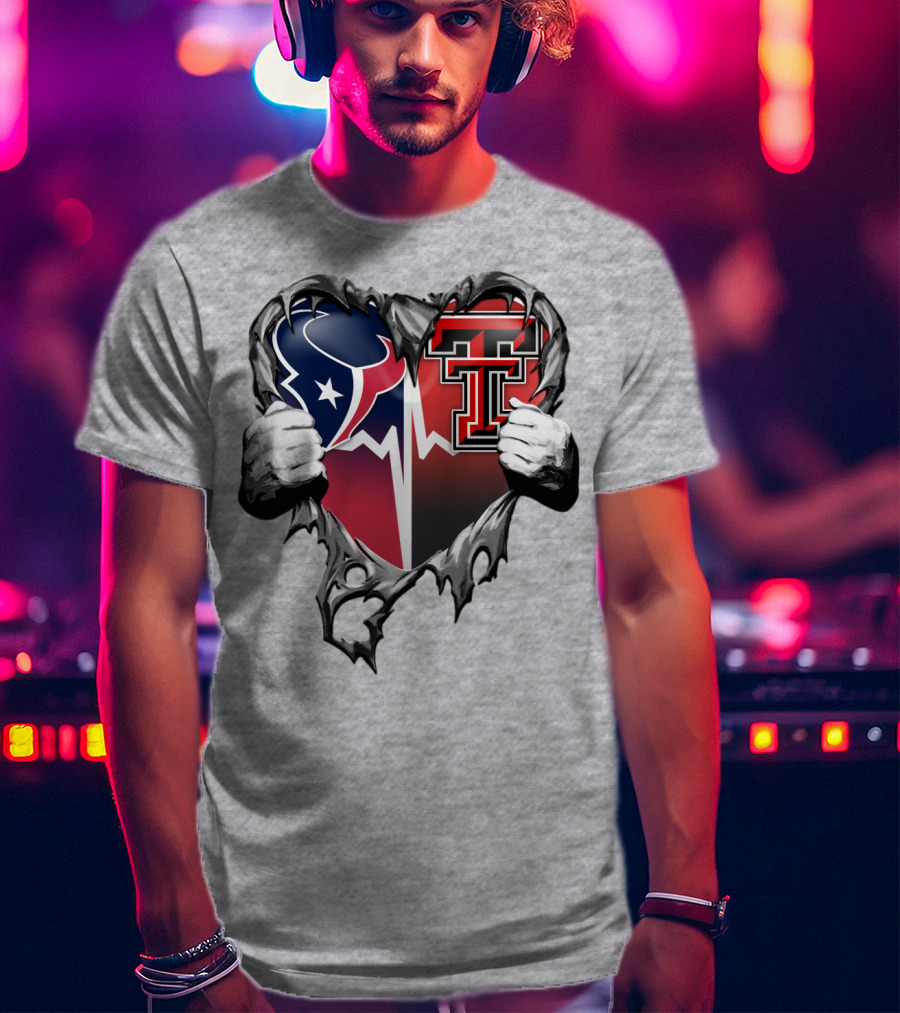 Houston Texans Texas Tech Heart Logo Peeling T-Shirt