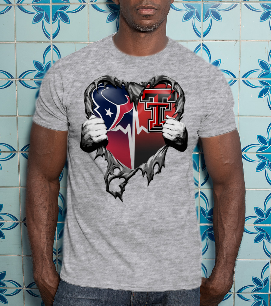 Houston Texans Texas Tech Heart Logo Peeling T-Shirt