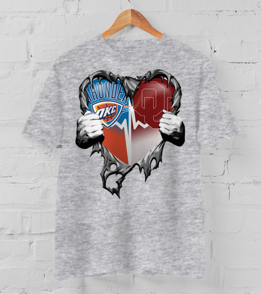 Oklahoma City Thunder Ou Sooners Torn Heart T-Shirt