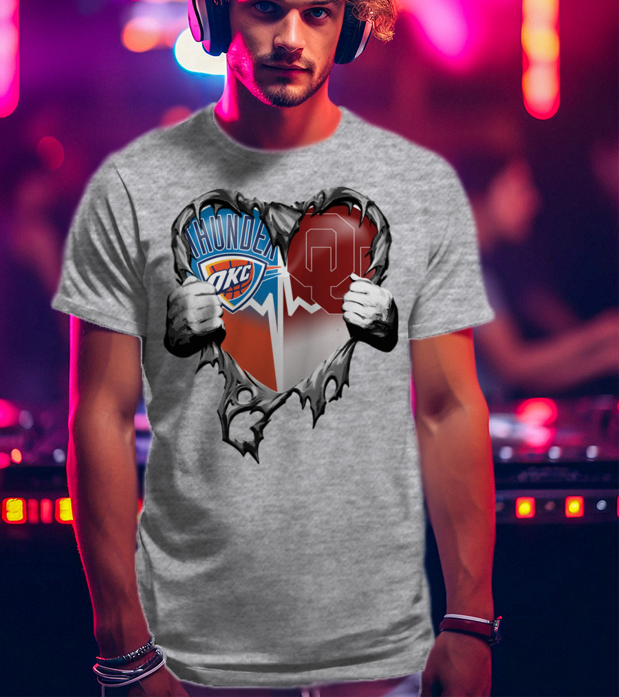Oklahoma City Thunder Ou Sooners Torn Heart T-Shirt