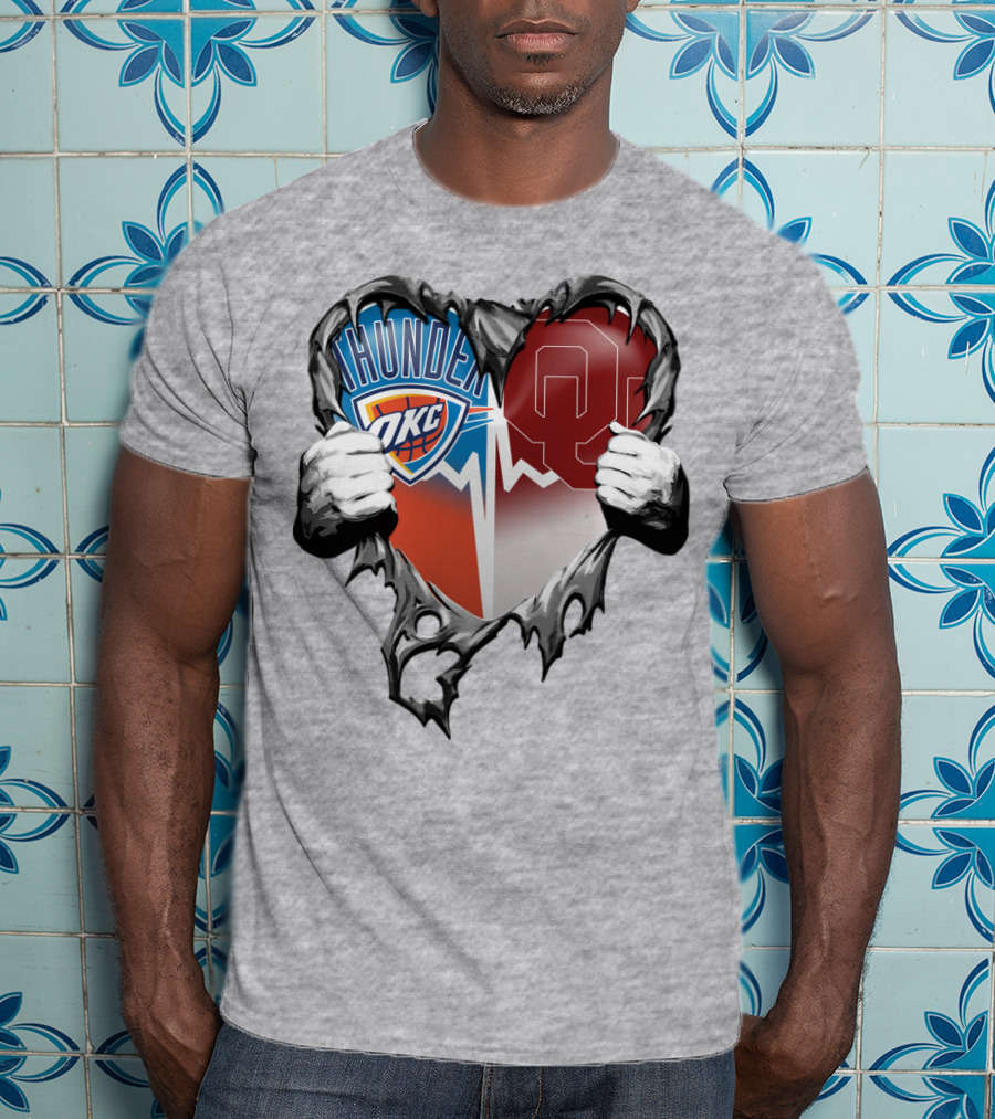 Oklahoma City Thunder Ou Sooners Torn Heart T-Shirt