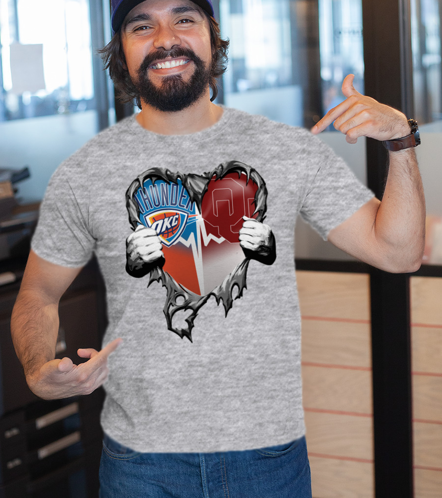 Oklahoma City Thunder Ou Sooners Torn Heart T-Shirt