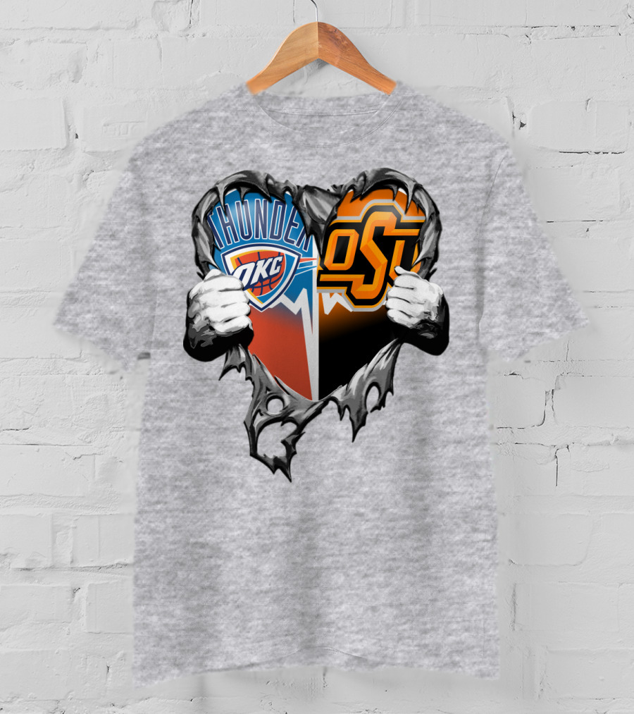 Okc Thunder Osu Cowboys Heart T-Shirt