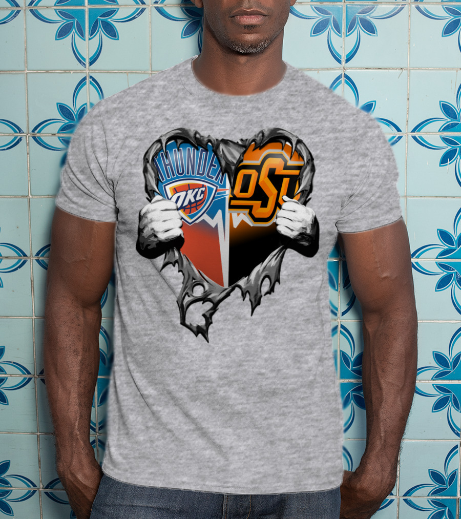 Okc Thunder Osu Cowboys Heart T-Shirt