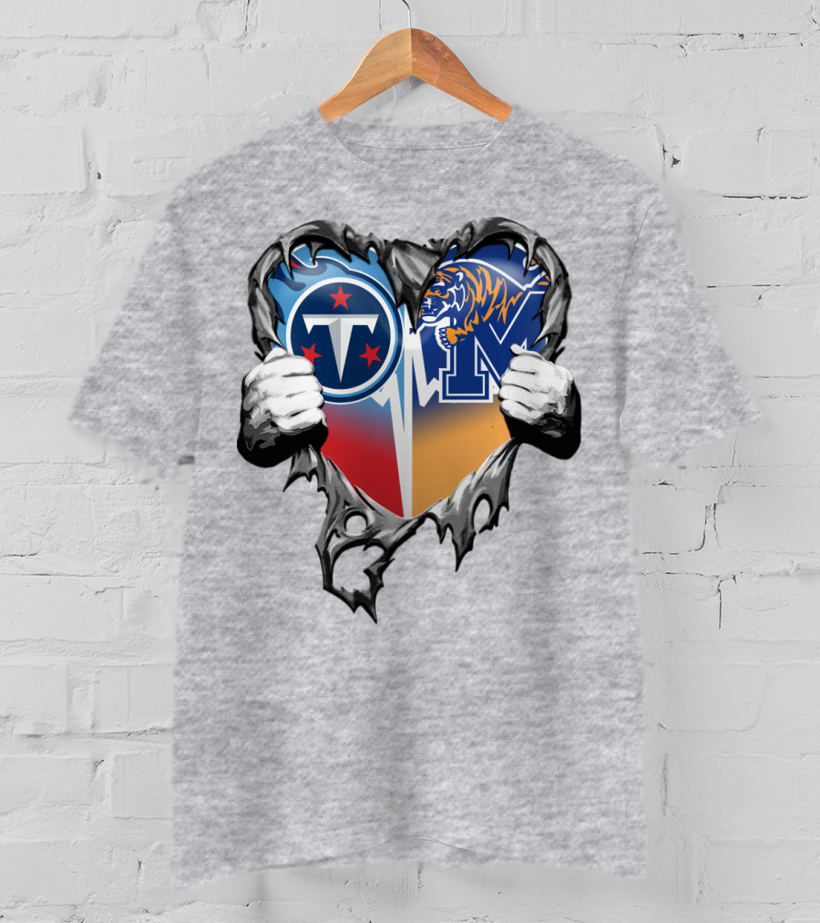 Tennessee Titans And Memphis Tigers Heart Design Xatt129 T-Shirt