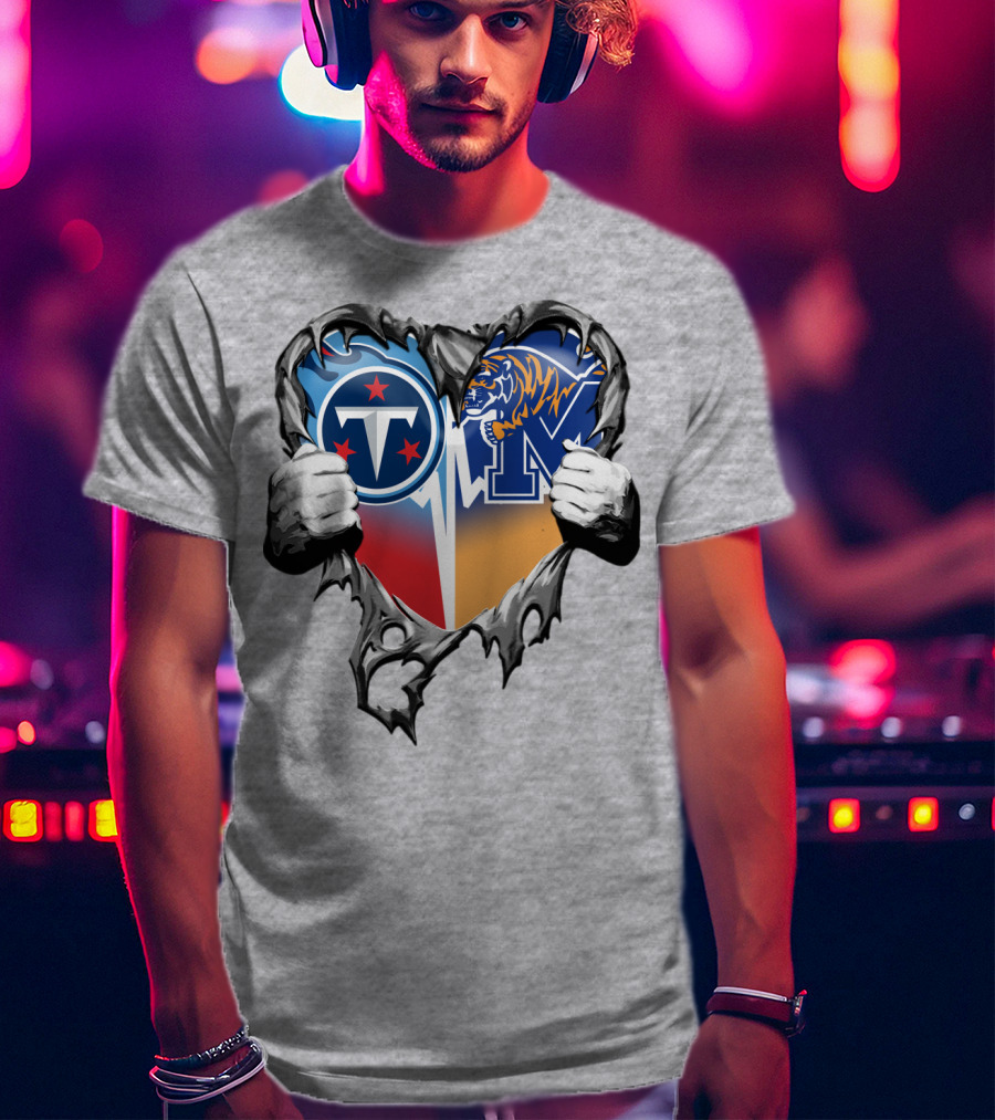 Tennessee Titans And Memphis Tigers Heart Design Xatt129 T-Shirt