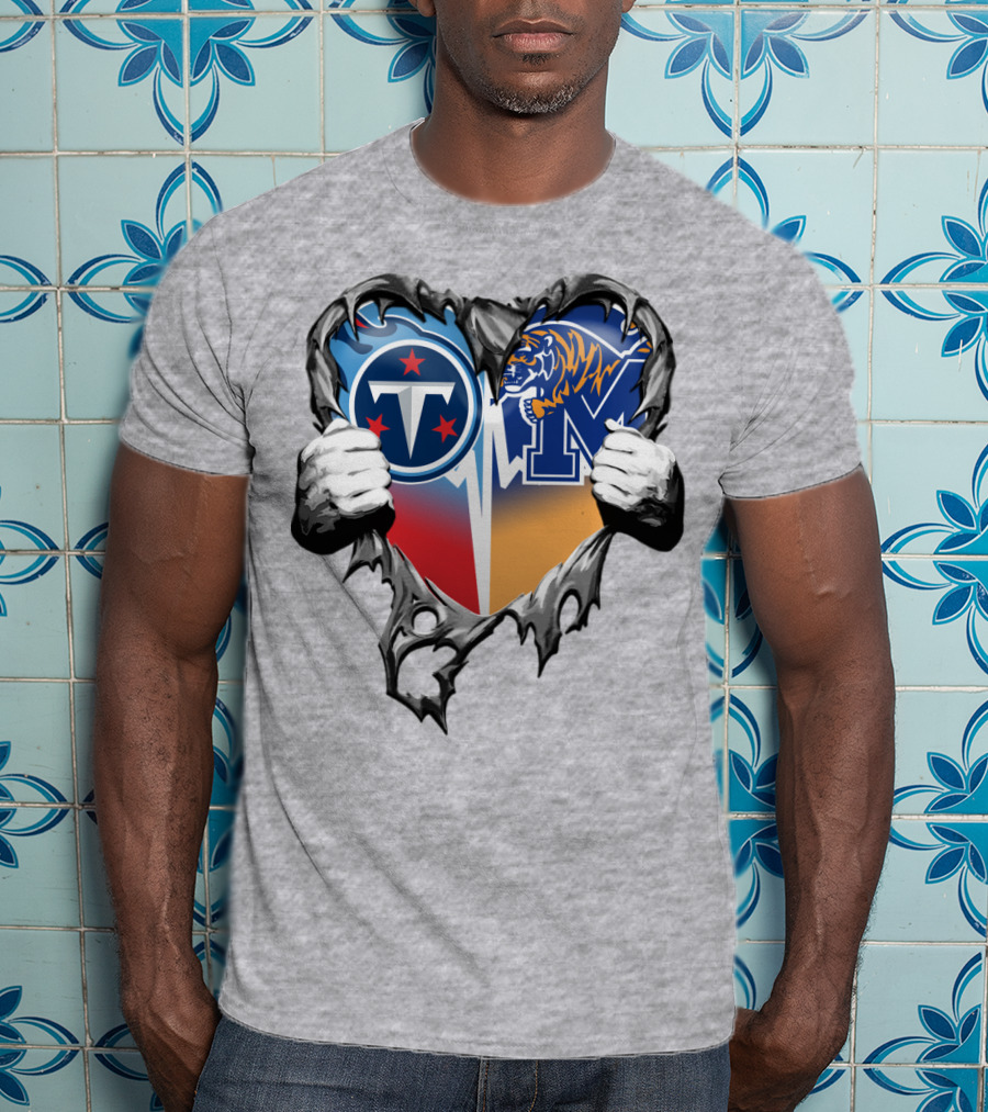 Tennessee Titans And Memphis Tigers Heart Design Xatt129 T-Shirt