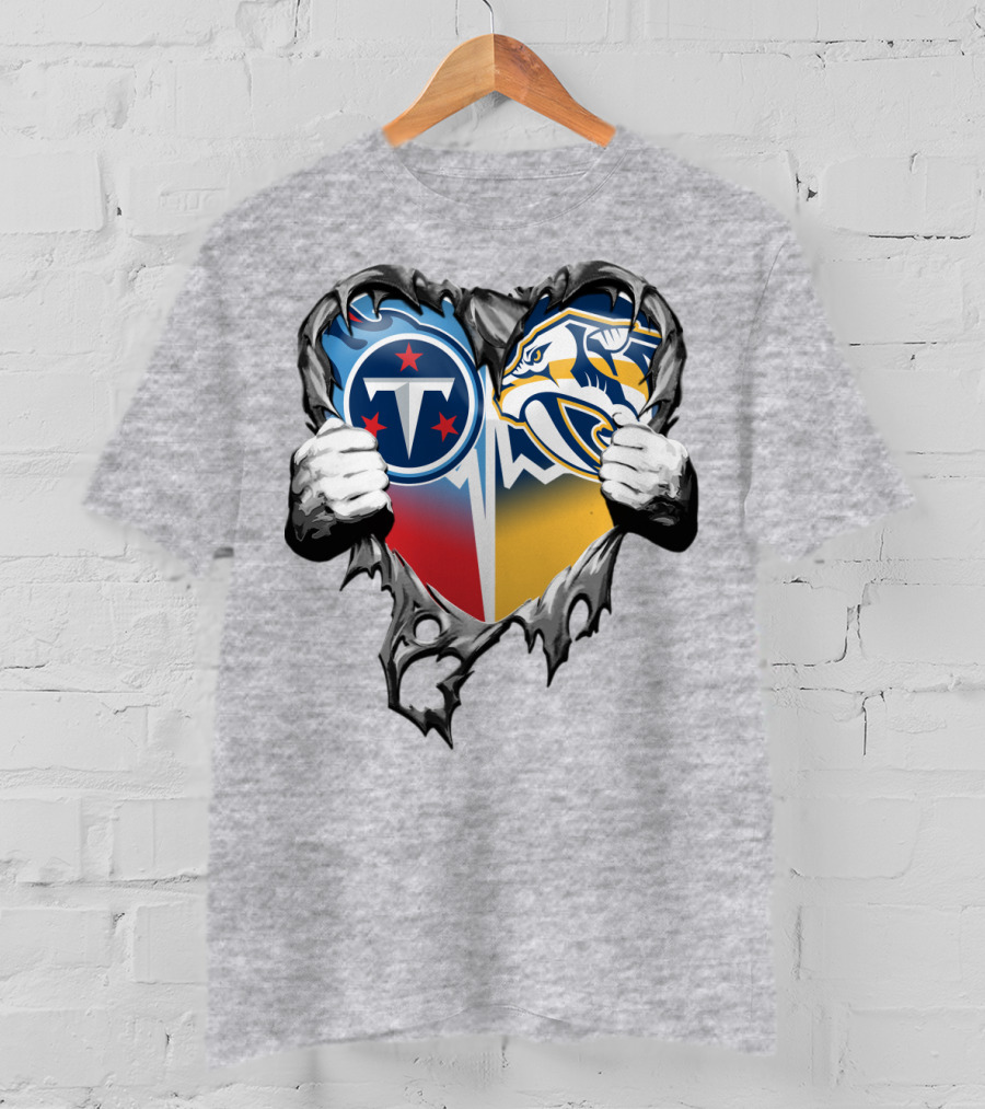Tennessee Titans And Nashville Predators Heart T-Shirt