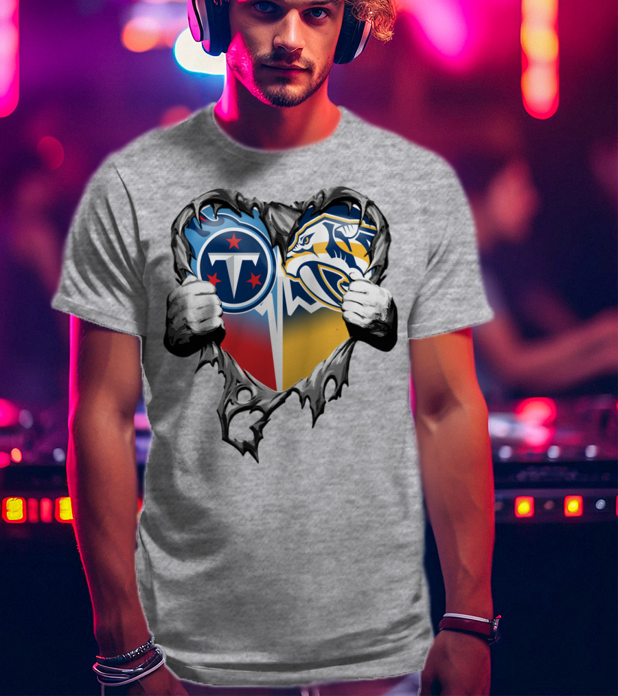 Tennessee Titans And Nashville Predators Heart T-Shirt