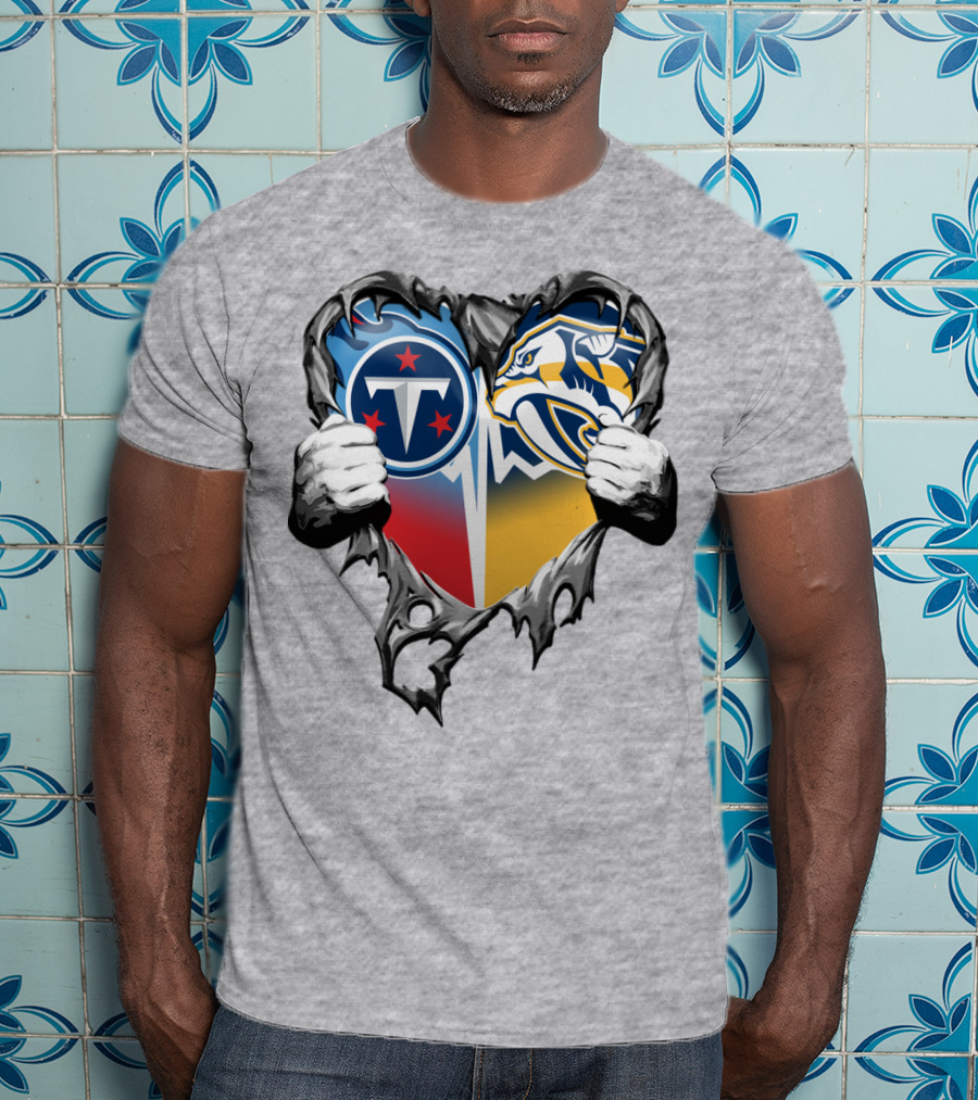 Tennessee Titans And Nashville Predators Heart T-Shirt