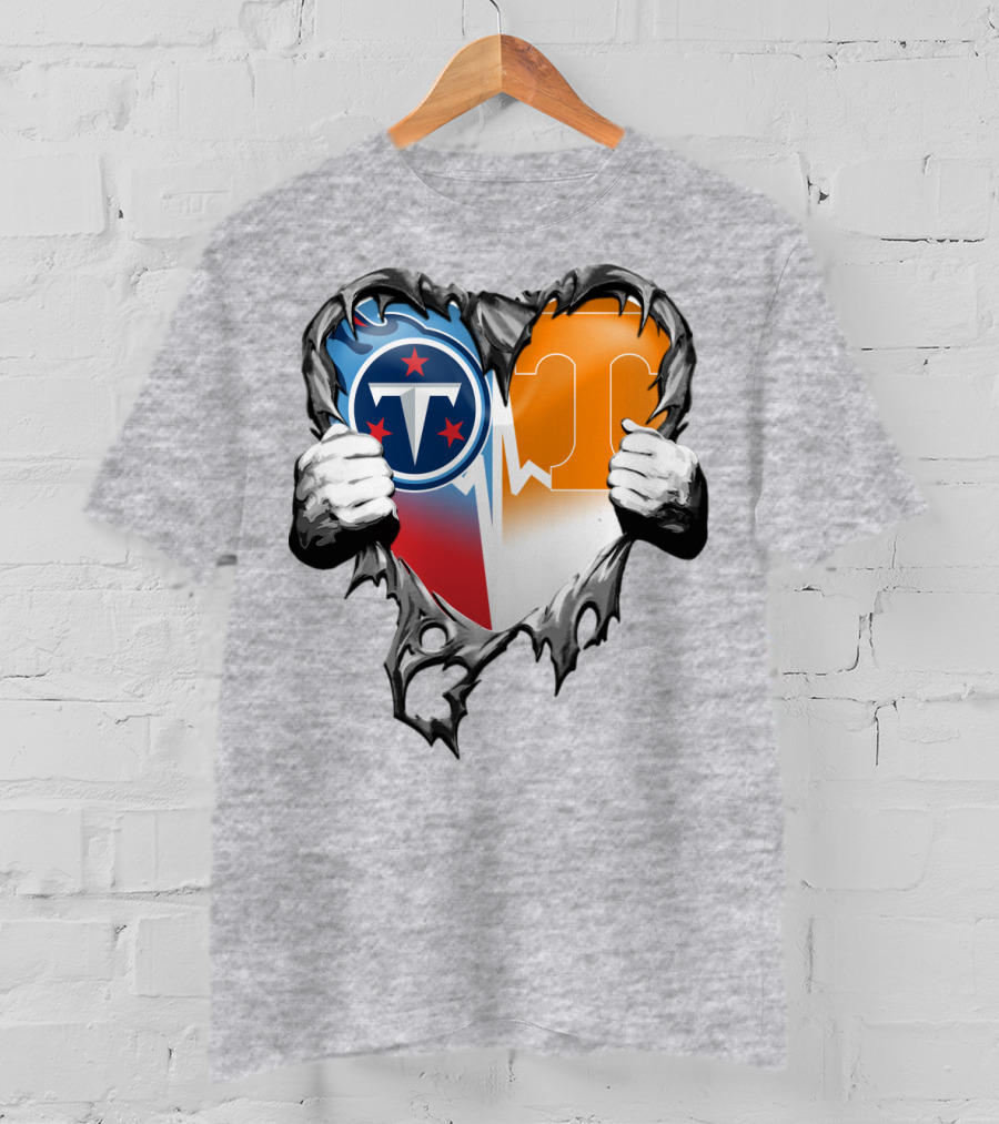 Tennessee Titans And Volunteers Heart T-Shirt