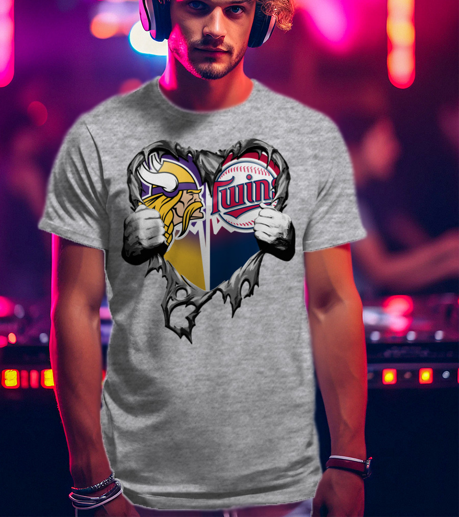 Vikings Twins Heart Logo Fusion T-Shirt