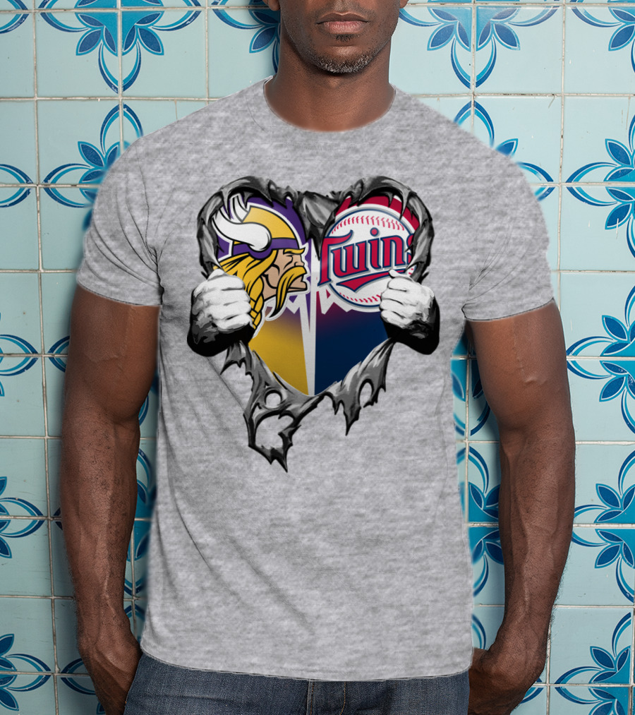 Vikings Twins Heart Logo Fusion T-Shirt