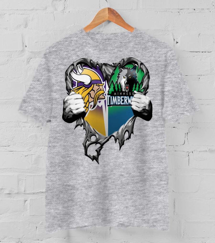 Minnesota Vikings Minnesota Timberwolves Heart Logo Mashup T-Shirt