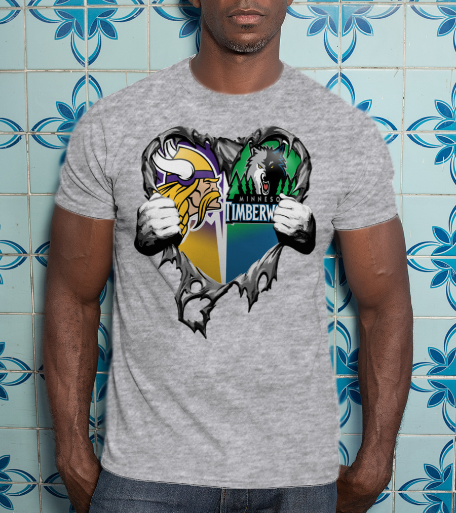 Minnesota Vikings Minnesota Timberwolves Heart Logo Mashup T-Shirt