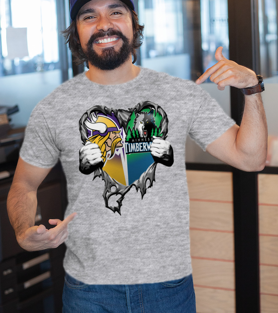 Minnesota Vikings Minnesota Timberwolves Heart Logo Mashup T-Shirt