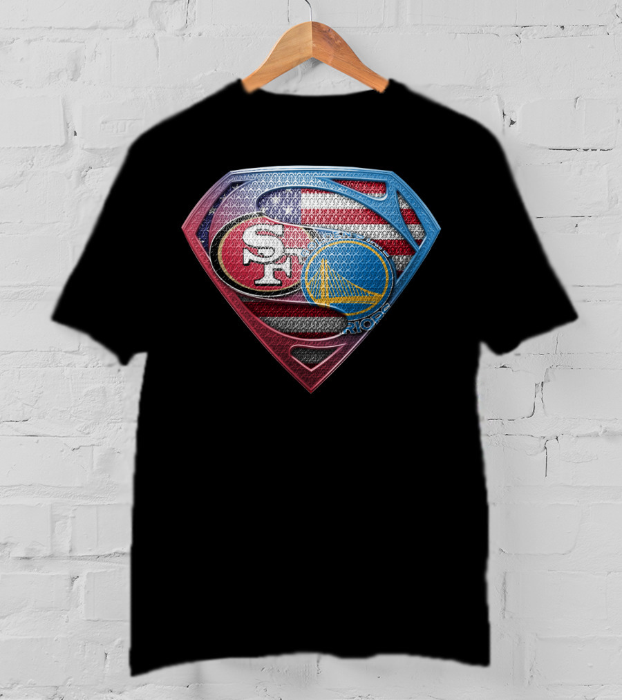 San Francisco 49ers And Golden State Warriors Super Shield American Flag T-Shirt